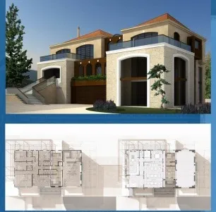 ARCH-R private villa rendering with floor plans