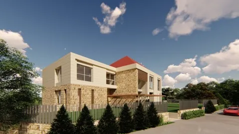 ARCH-R stone villa rendering with pool