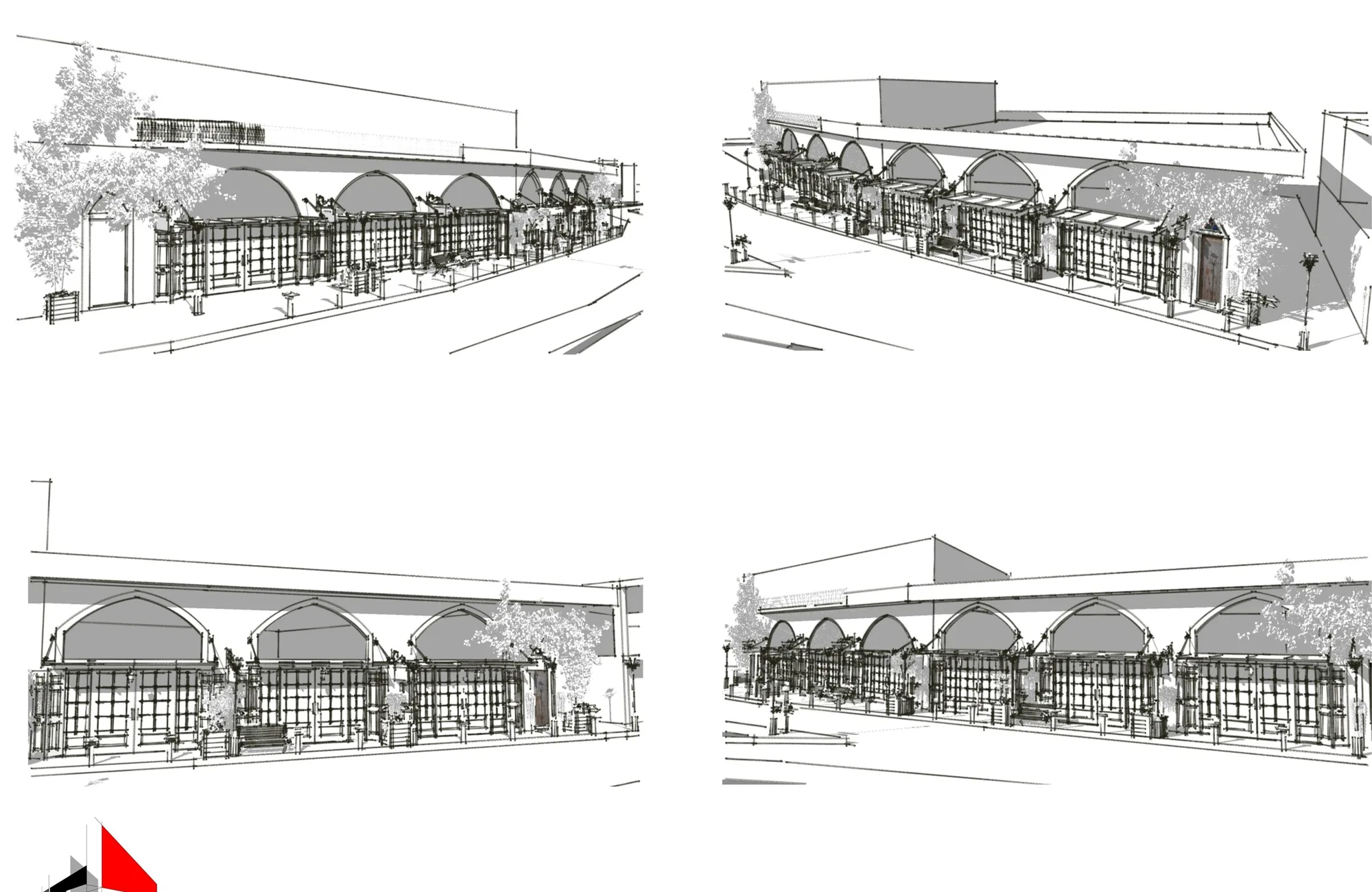 SketchUp massing study of restored souk arcade, Deir El-Qamar