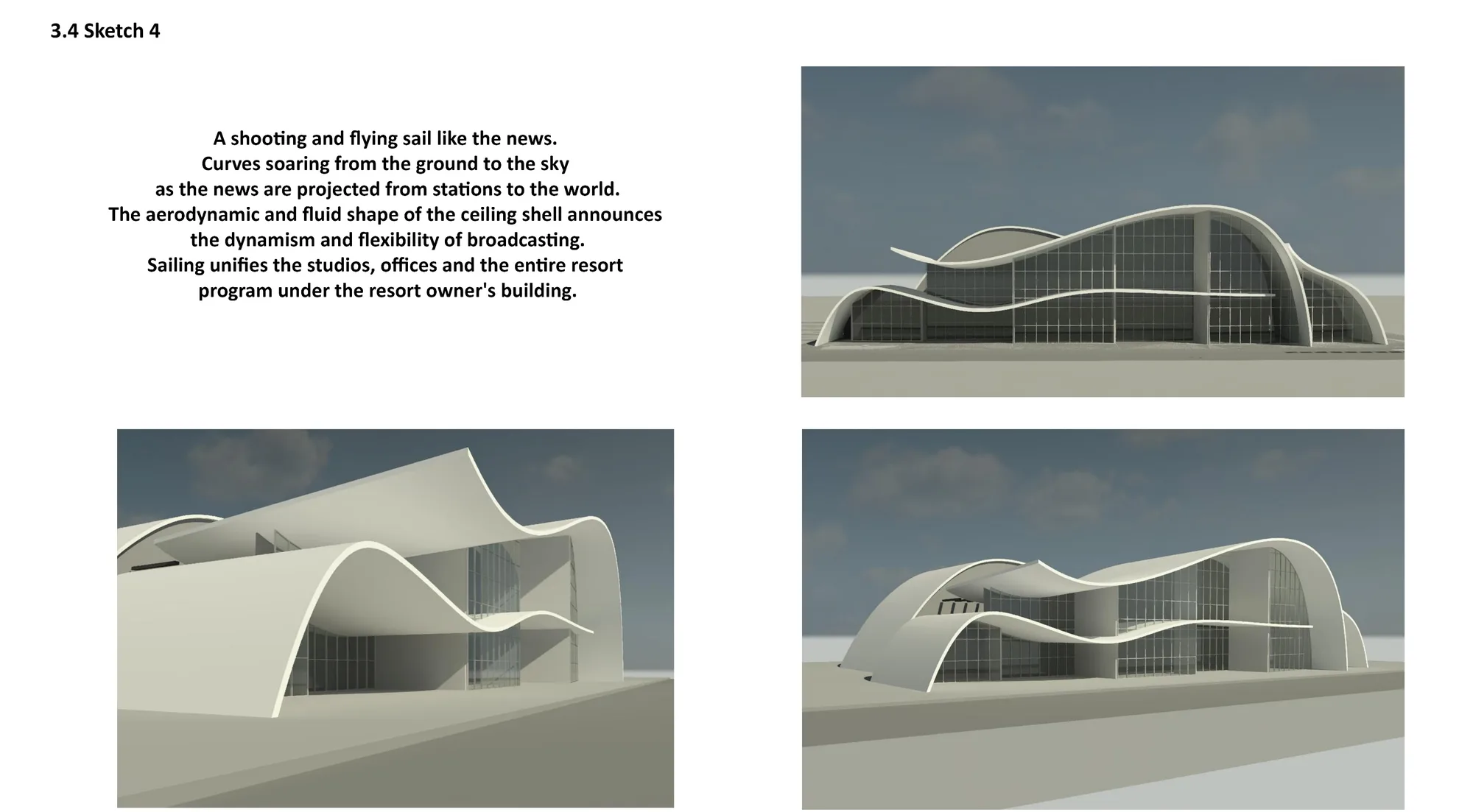 Early concept sketch, sail-like broadcast building form