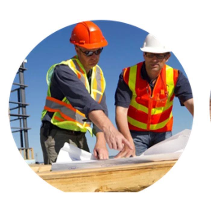 Construction industries engineers reviewing site plans